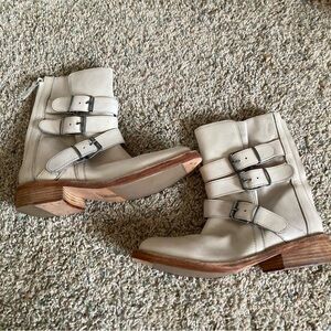 NWOT Free People Sunbelt Santa Fe Moto Cream Leather Boots